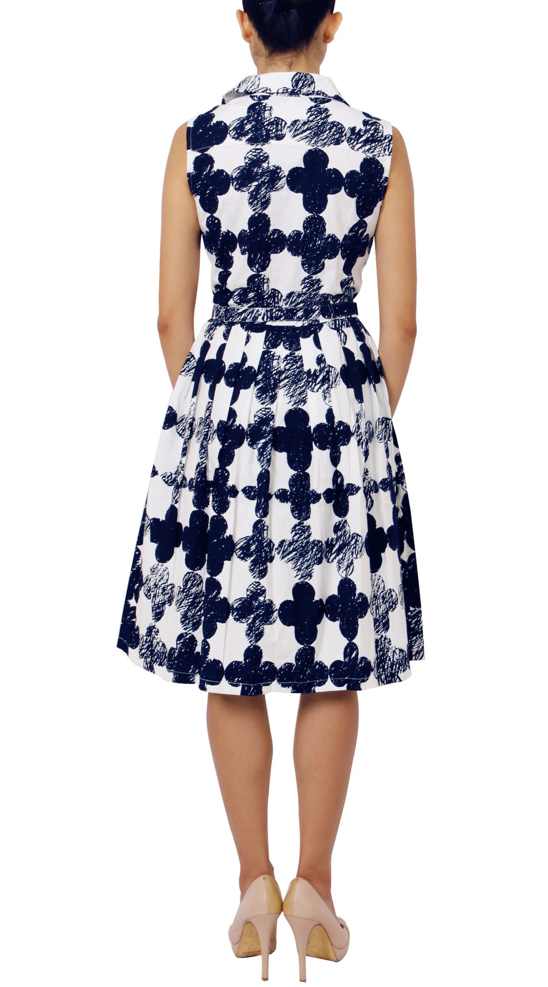 Sleeveless | Pop Clover | White Indigo | Back | Shirt Dress By Samantha Sung