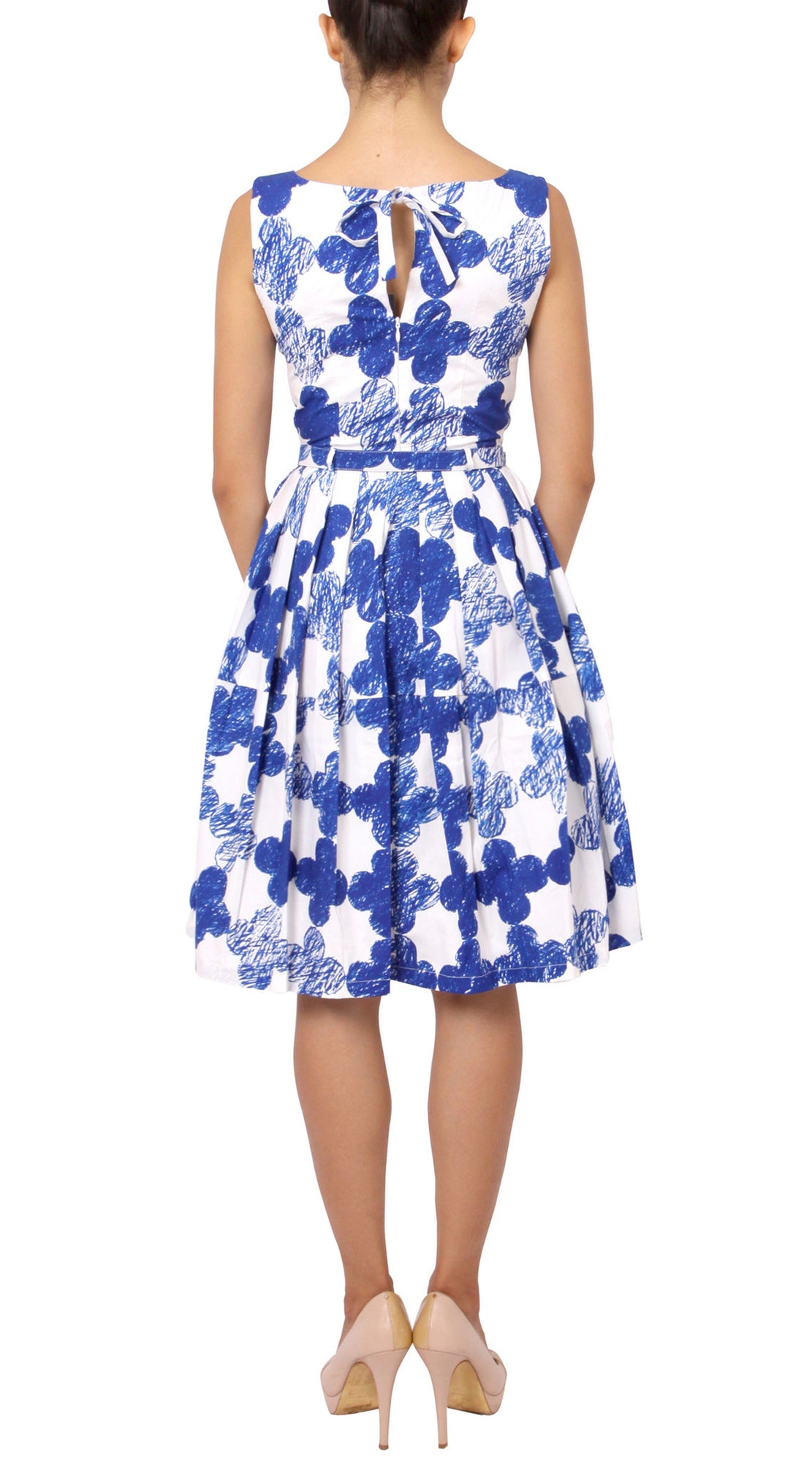 Sleeveless | Pop Clover | White Cobalt Blue | Back | Dress By Samantha Sung