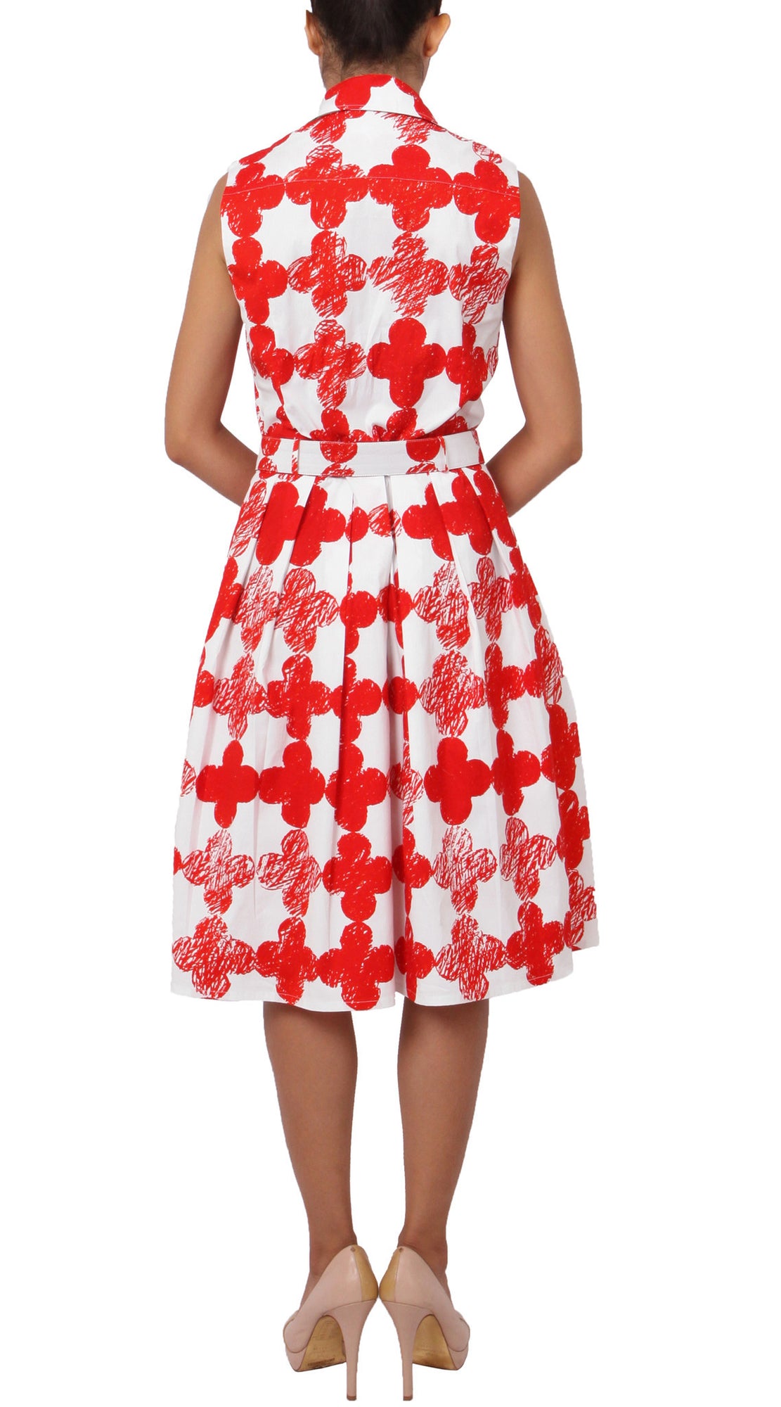 Sleeveless | Pop Clover | White Indian Red | Back | Shirt Dress By Samantha Sung