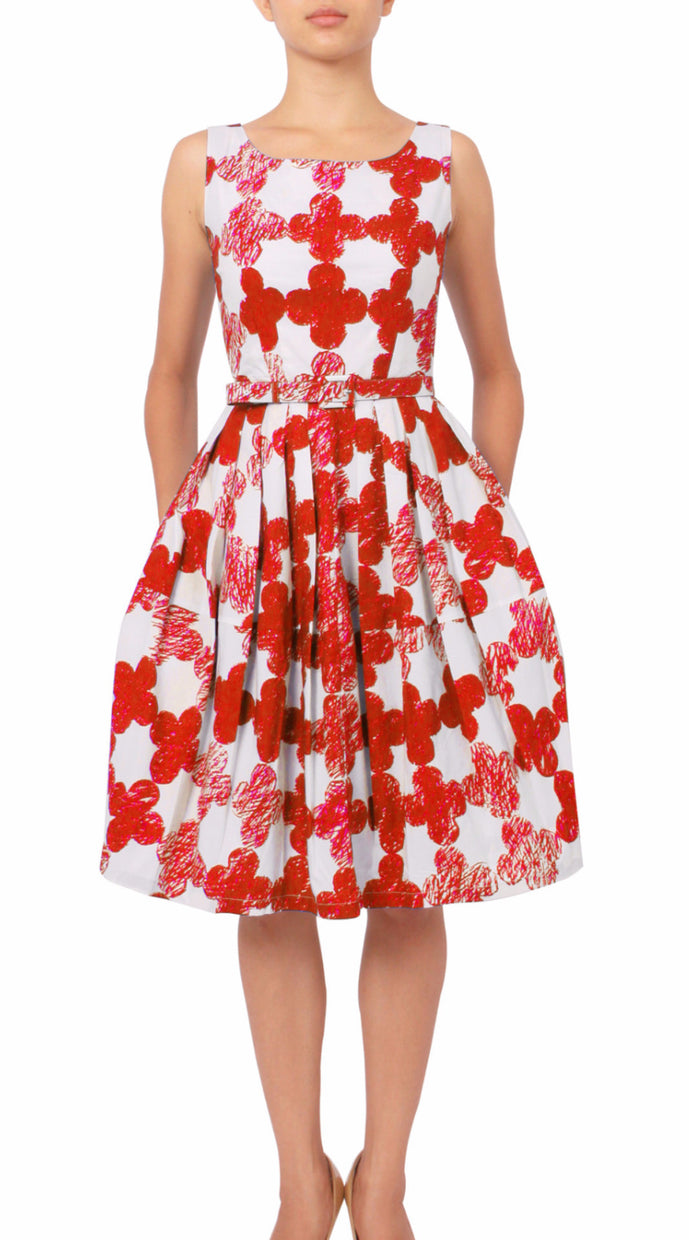 Sleeveless | Pop Clover | White Indian Red | Front | Dress By Samantha Sung