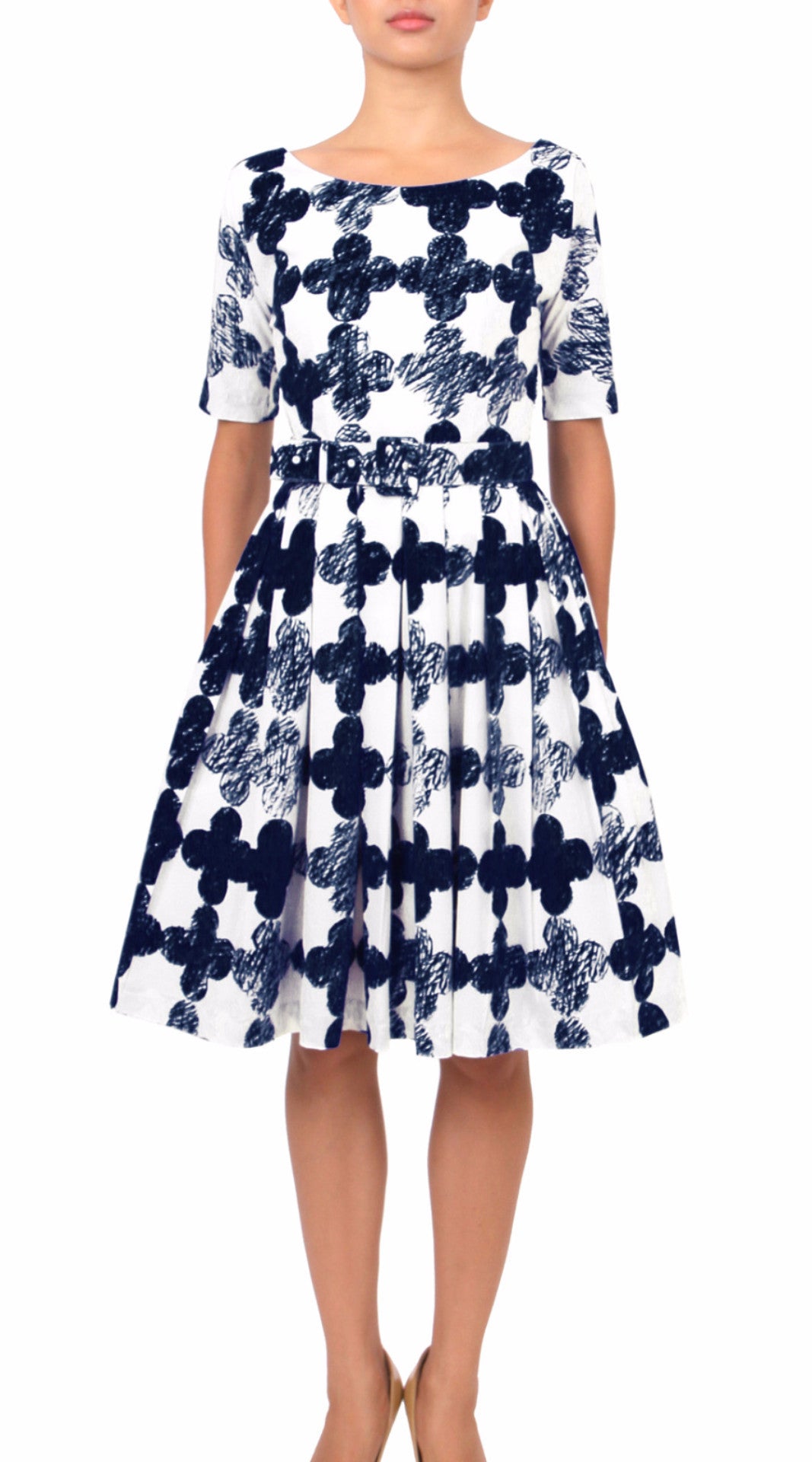 1/2 Sleeve | Pop Clover | White Indigo | Front | Dress By Samantha Sung