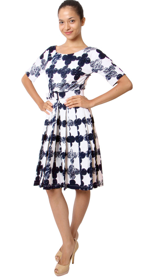 1/2 Sleeve | Pop Clover | White Indigo | Front-1 | Dress By Samantha Sung