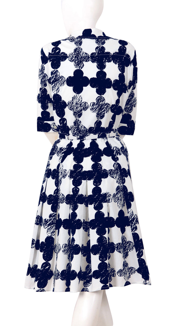 3/4 Sleeve | Pop CLover | White Indigo | Back | Shirt Dress By Samantha Sung