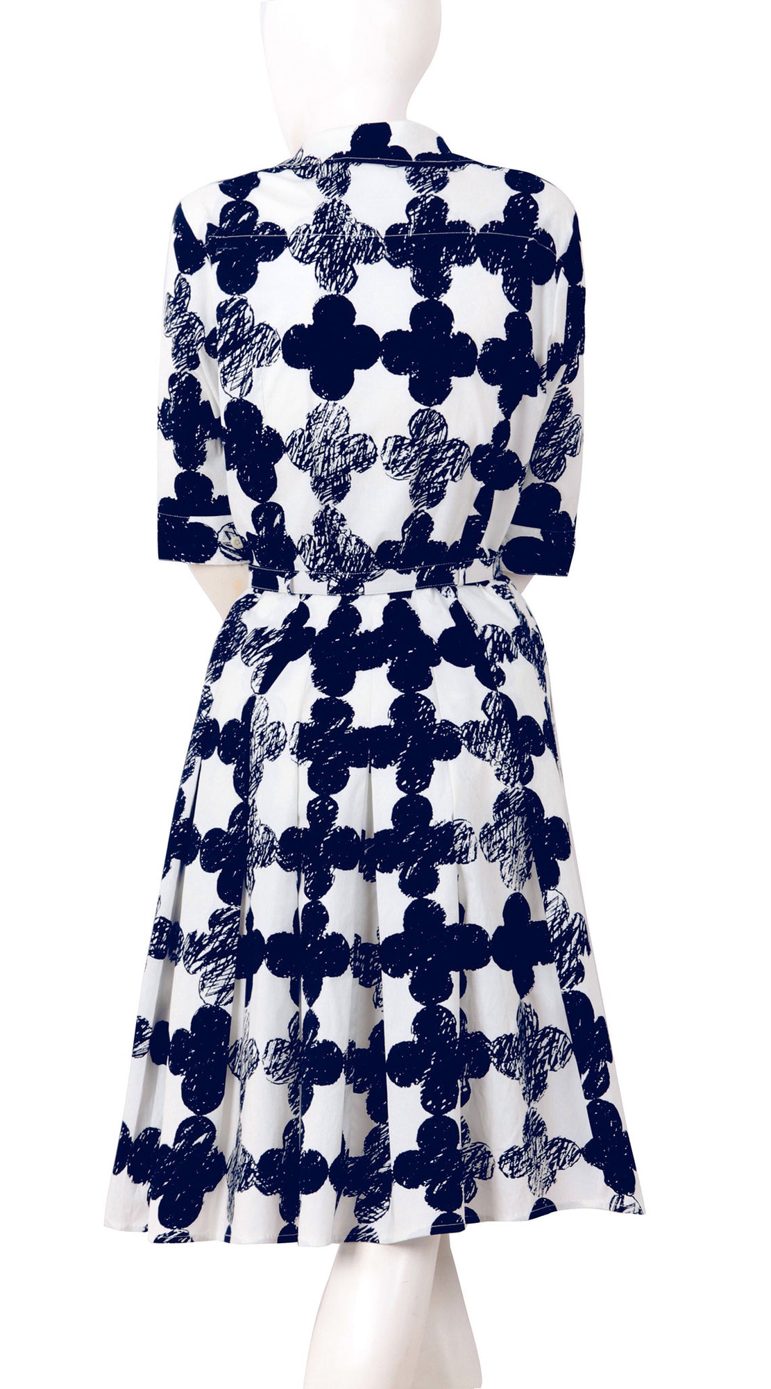 3/4 Sleeve | Pop CLover | White Indigo | Back | Shirt Dress By Samantha Sung