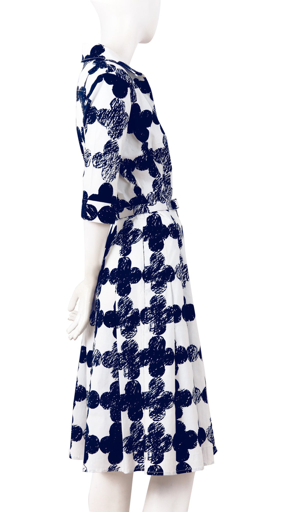 3/4 Sleeve | Pop CLover | White Indigo | Right | Shirt Dress By Samantha Sung