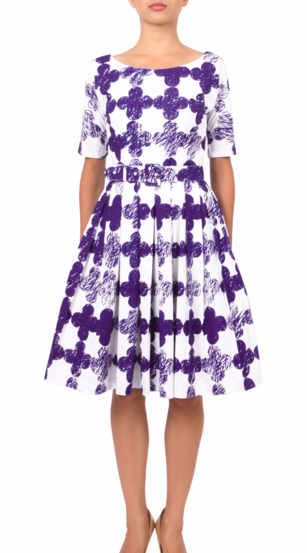 1/2 Sleeve | Pop Clover | White Lilac | Front | Dress By Samantha Sung