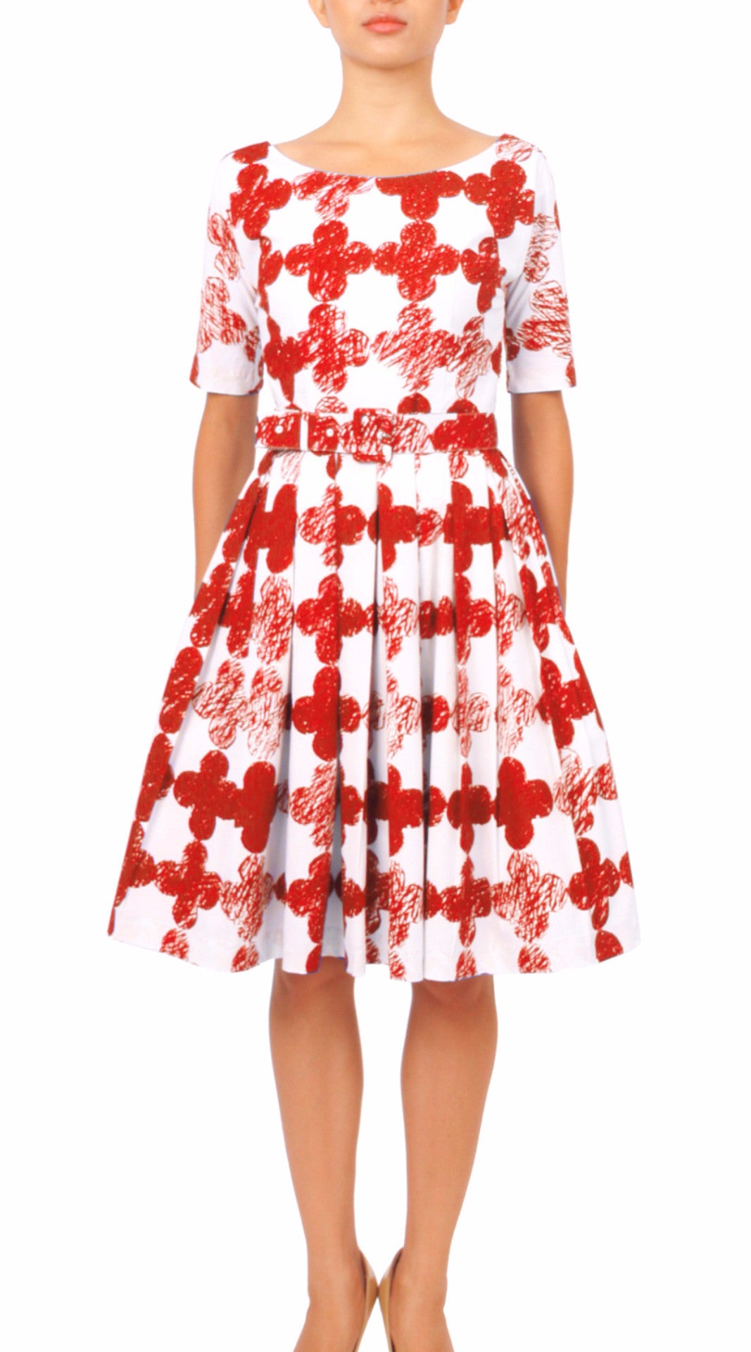 1/2 Sleeve | Pop Clover | White Indian Red | Front | Dress By Samantha Sung