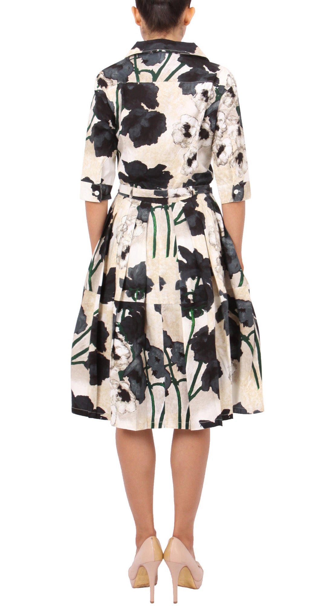 1/2 Sleeve | Poppy | Ivory Black | Back | Shirt Dress By Samantha Sung