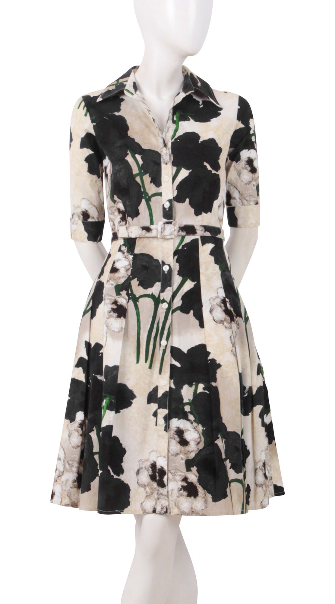 1/2 Sleeve | Poppy | Ivory Cobalt Blue | Front | Shirt Dress By Samantha Sung