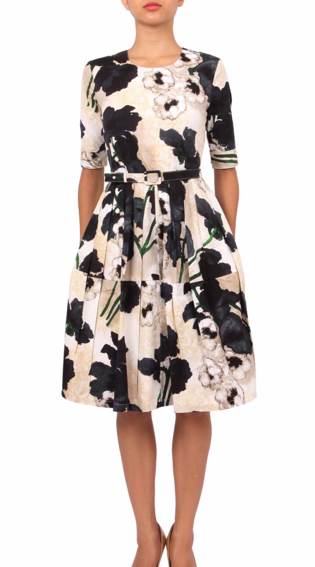 1/2 Sleeve | Poppy | Ivory Black | Front | Dress By Samantha Sung