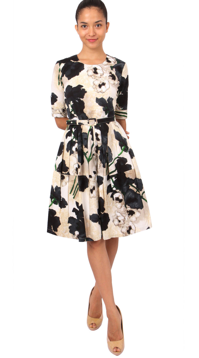 1/2 Sleeve | Poppy | Ivory Black | Front-1 | Dress By Samantha Sung