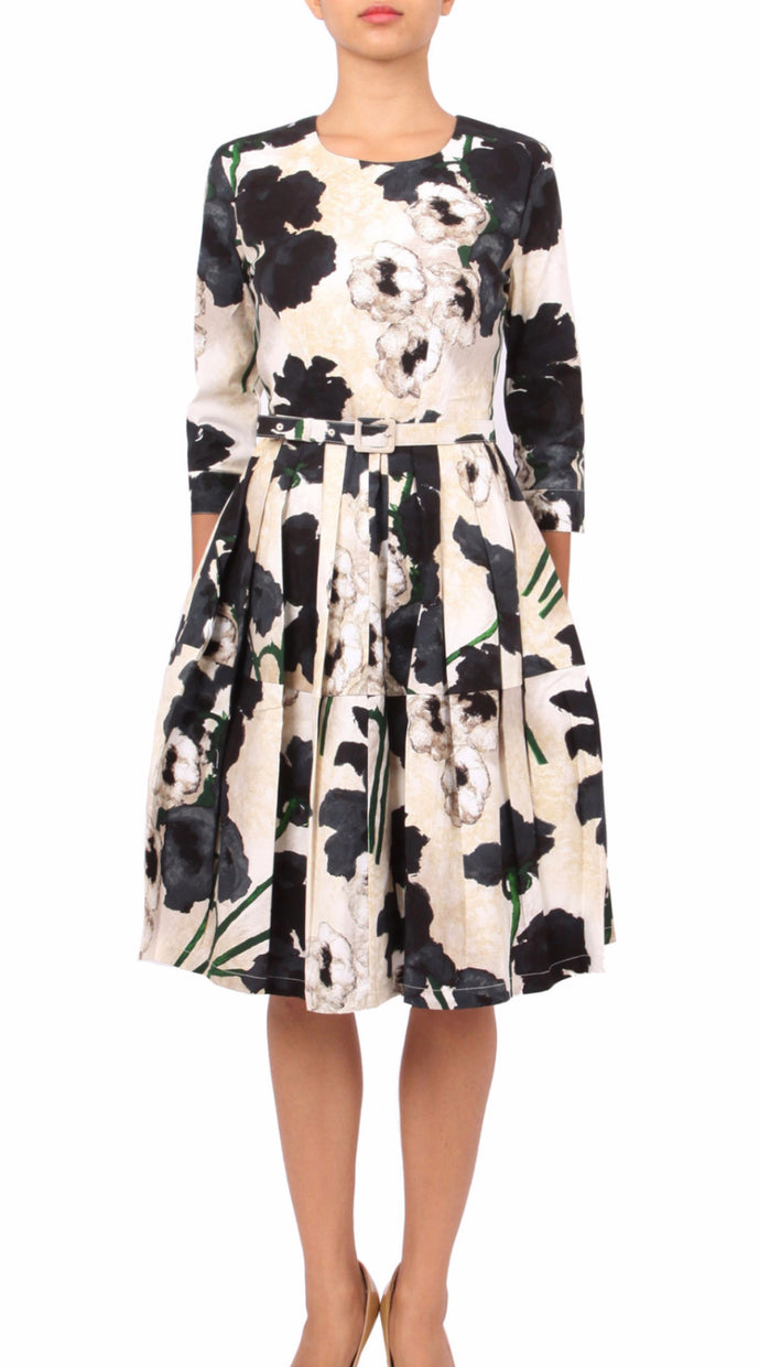 3/4 Sleeve | Poppy | Ivory Black | Front | Dress By Samantha Sung