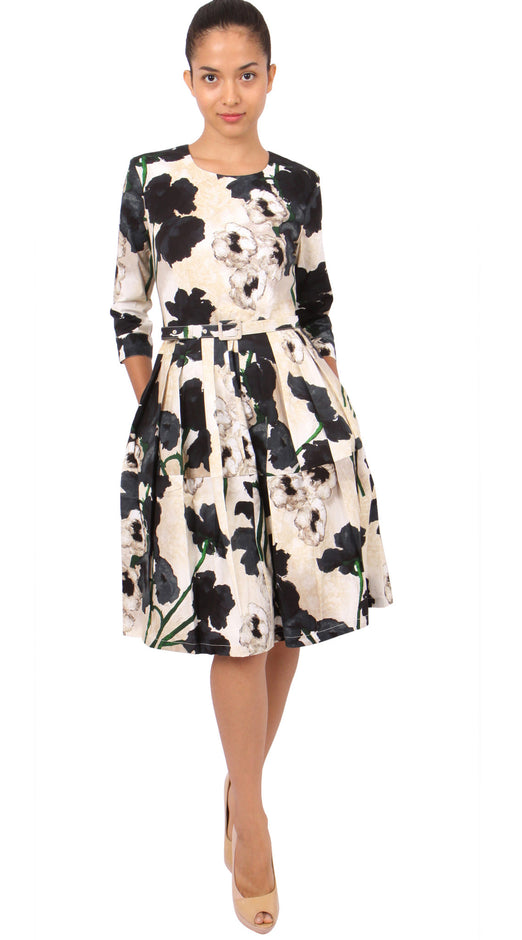 3/4 Sleeve | Poppy | Ivory Black | Front-1 | Dress By Samantha Sung