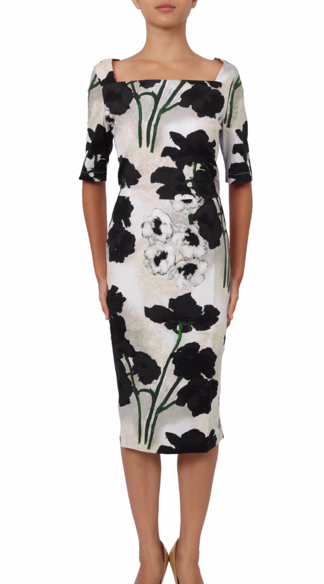 1/2 Sleeve | Poppy | Ivory Black | Front | Dress By Samantha Sung