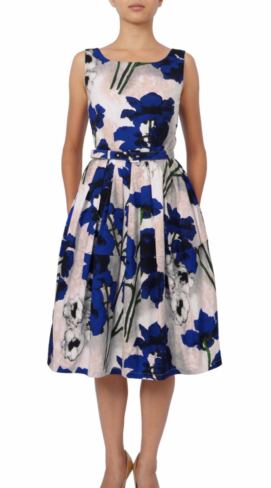 Sleeveless | Poppy | Ivory Cobalt Blue | Front | Dress By Samantha Sung