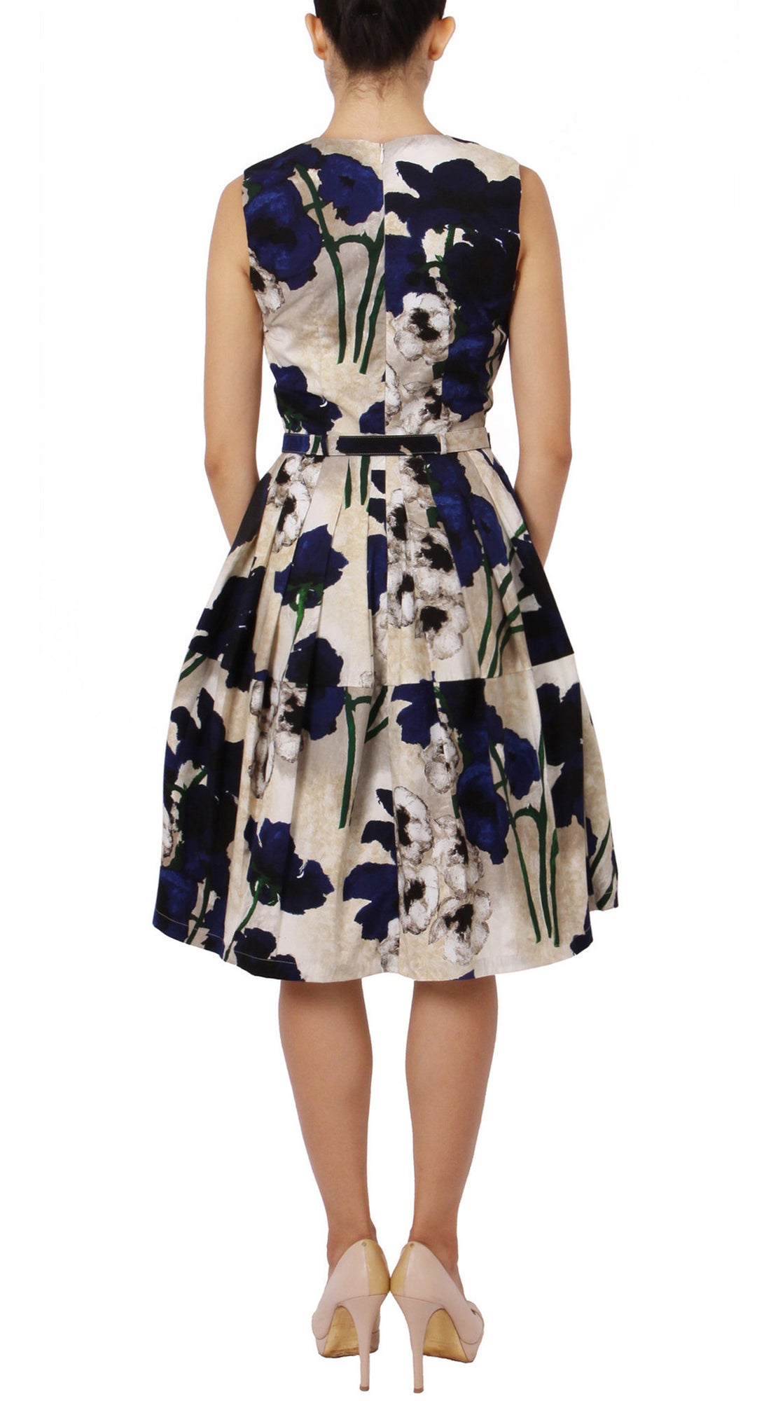 Sleeveless | Poppy | Ivory Cobalt Blue | Back |  Dress By Samantha Sung