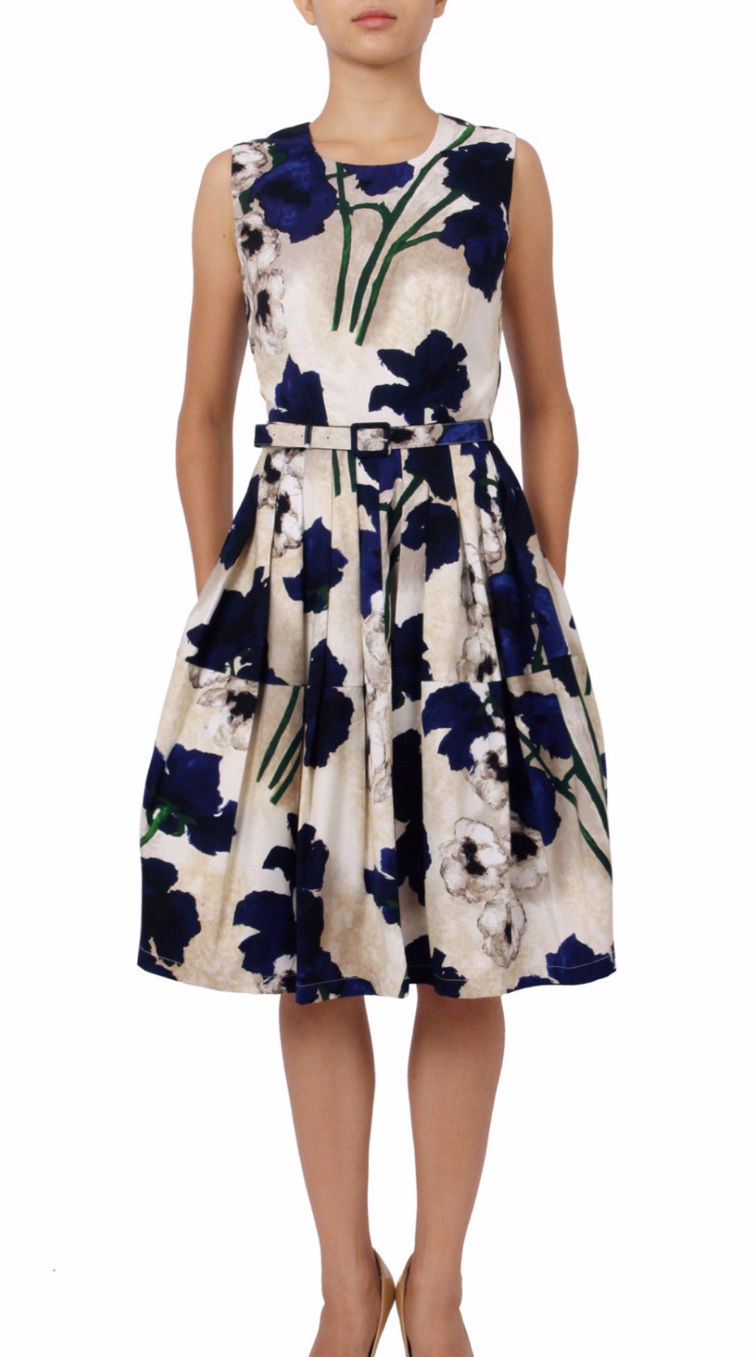 Sleeveless | Poppy | Ivory Cobalt Blue | Front |  Dress By Samantha Sung