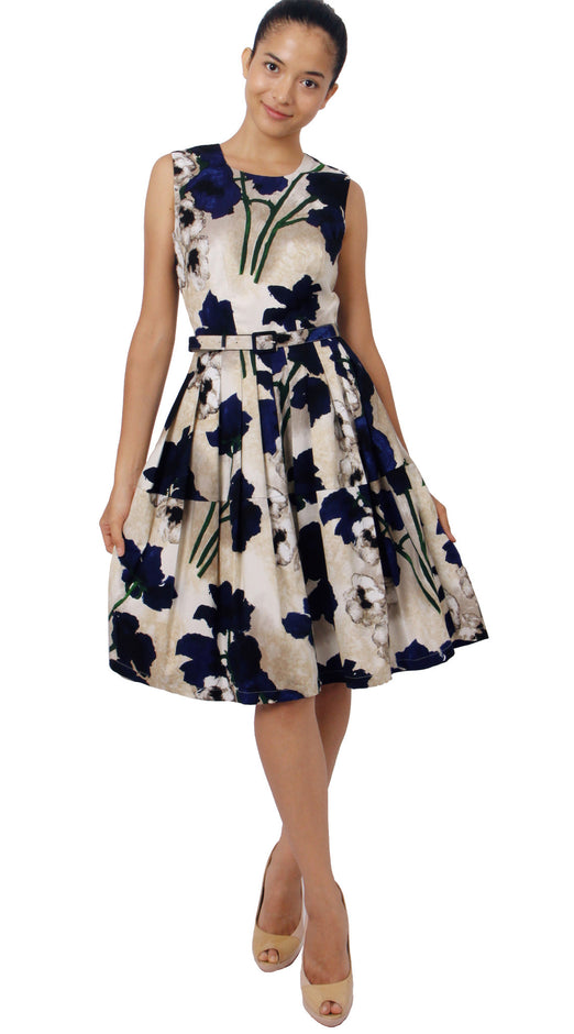 Sleeveless | Poppy | Ivory Cobalt Blue | Front-1 |  Dress By Samantha Sung