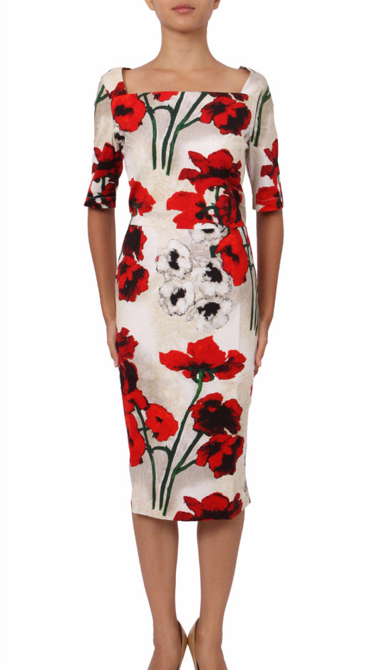 1/2 Sleeve | Poppy | Ivory Indian Red | Front-1 | Dress By Samantha Sung