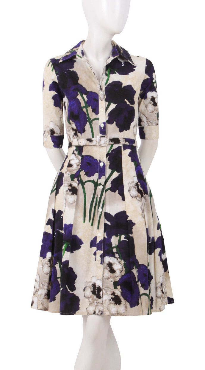 1/2 Sleeve | Poppy | Ivory Lilac | Front | Shirt Dress By Samantha Sung