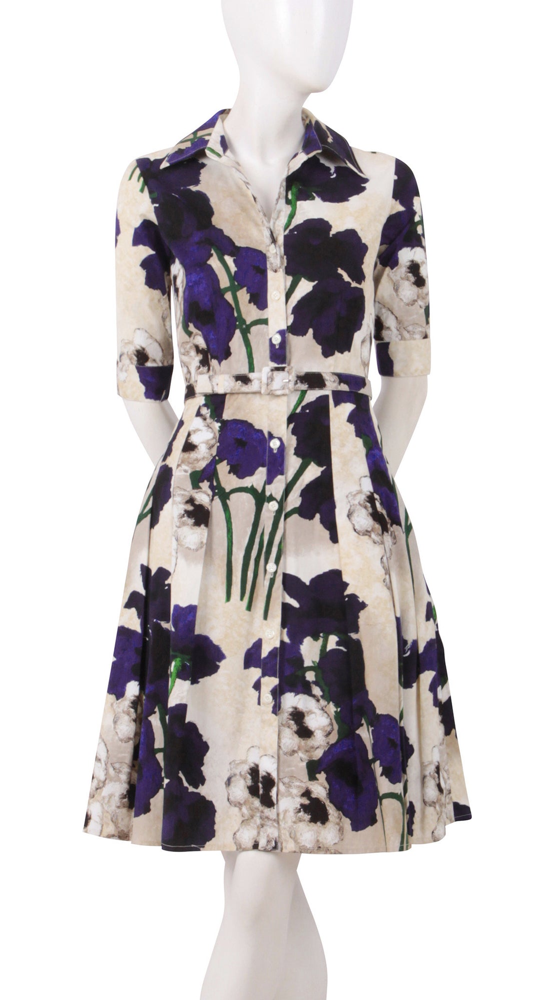 1/2 Sleeve | Poppy | Ivory Lilac | Front | Shirt Dress By Samantha Sung