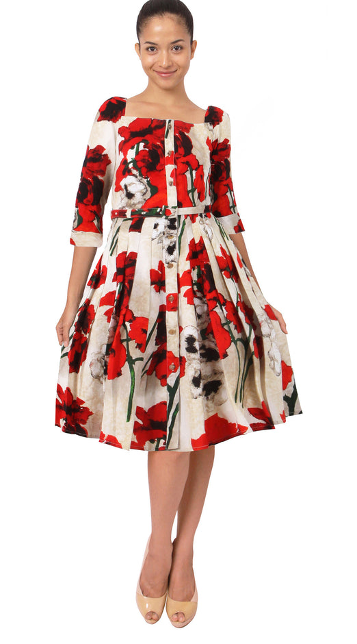 3/4 Sleeve | Poppy | Ivory Indian Red | Style | Dress By Samantha Sung