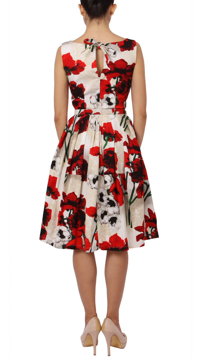 Sleeveless | Poppy | Ivory Indian Red | Back | Dress By Samantha Sung