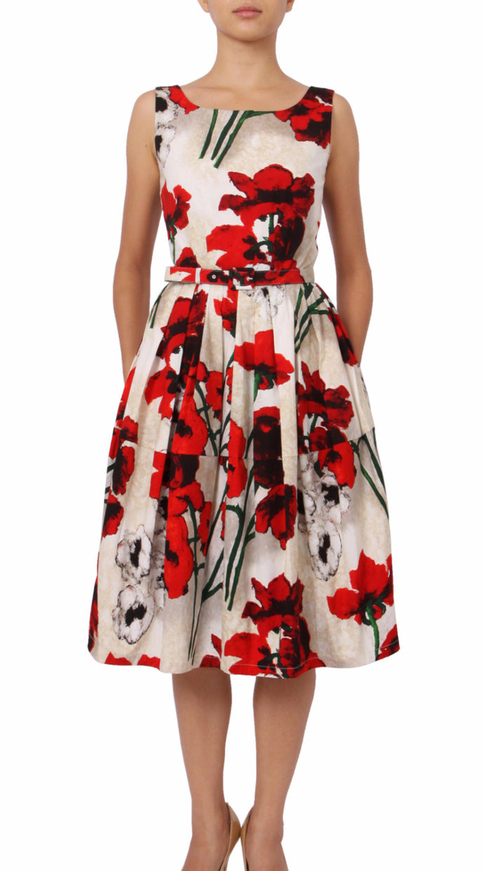 Sleeveless | Poppy | Ivory Indian Red | Front | Dress By Samantha Sung