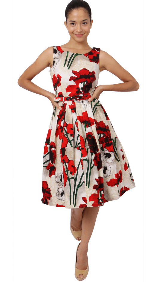 Sleeveless | Poppy | Ivory Indian Red | Front-1 | Dress By Samantha Sung