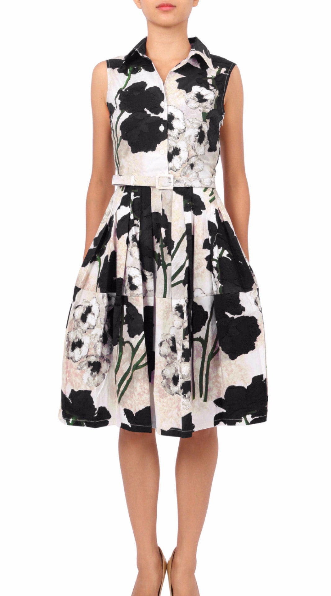Sleeveless | Poppy | Ivory Black | Front | Shirt Dress By Samantha Sung