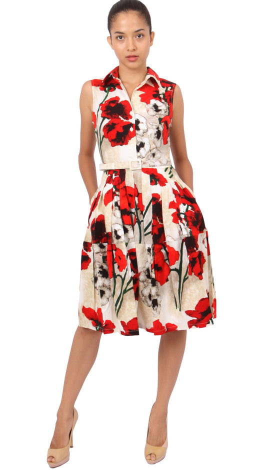 Claire Dress Shirt Collar Sleeveless Regular Cotton Stretch (Poppy)