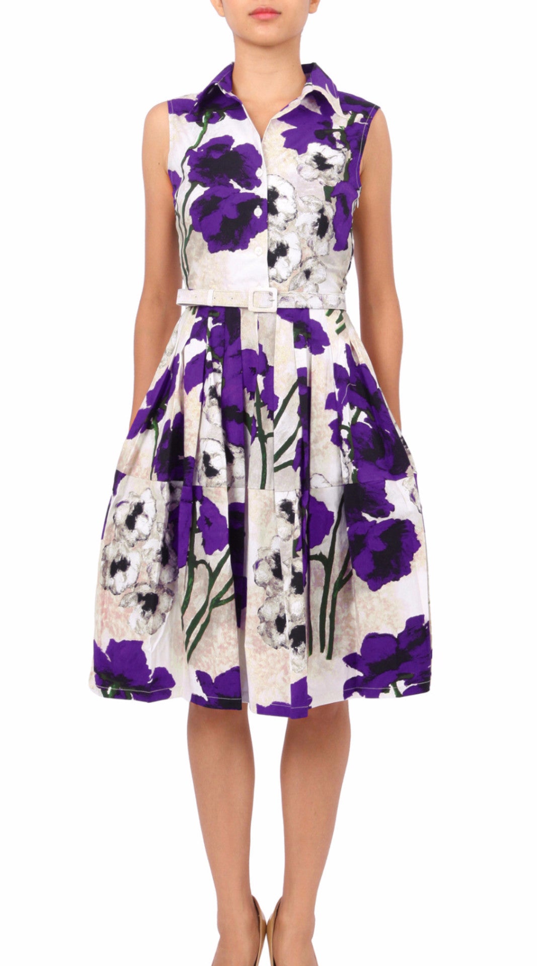 Sleeveless | Poppy | Ivory Lilac | Front | Shirt Dress By Samantha Sung