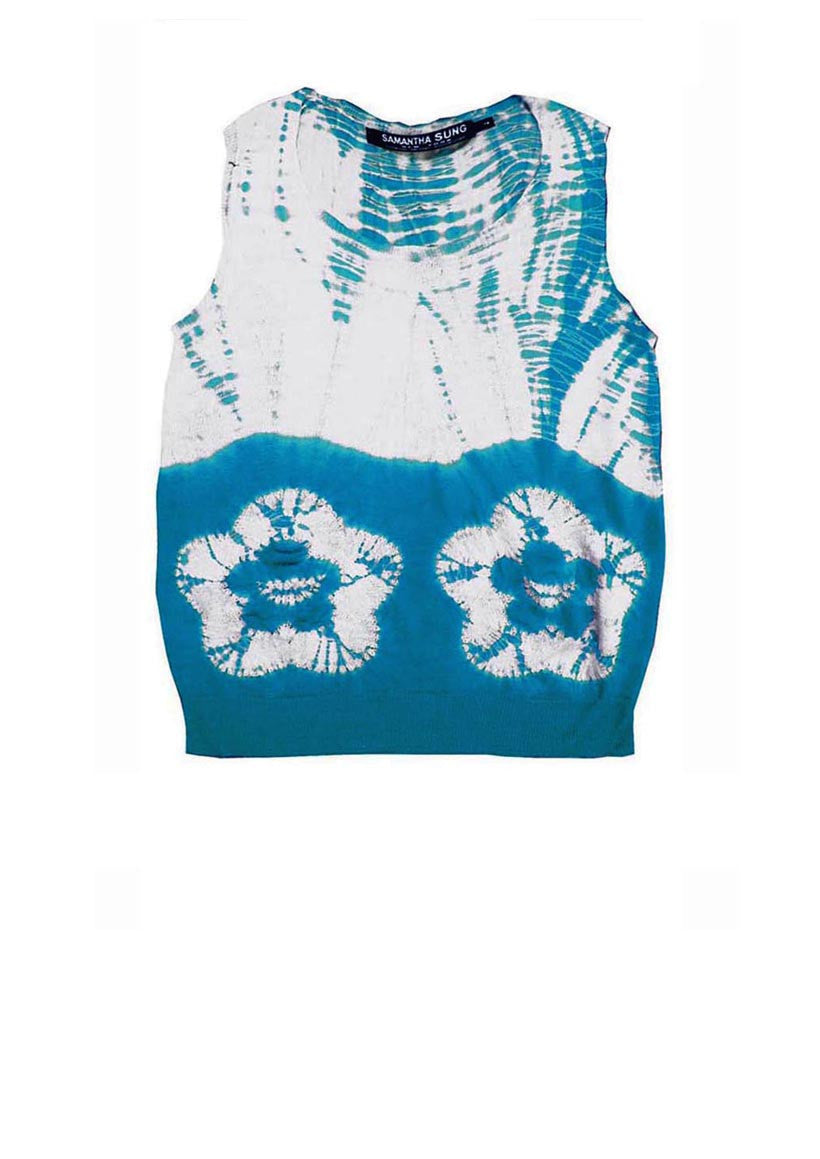 Short | Double Flower Shibori Shibori | Aqua | Front-1 | Cardigan by Samantha Sung