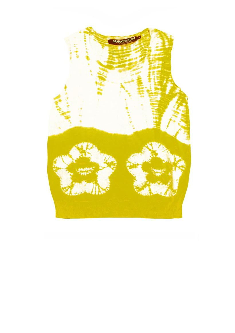 Short | Double Flower Shibori Shibori | Chrome Yellow | Front-1 | Cardigan by Samantha Sung