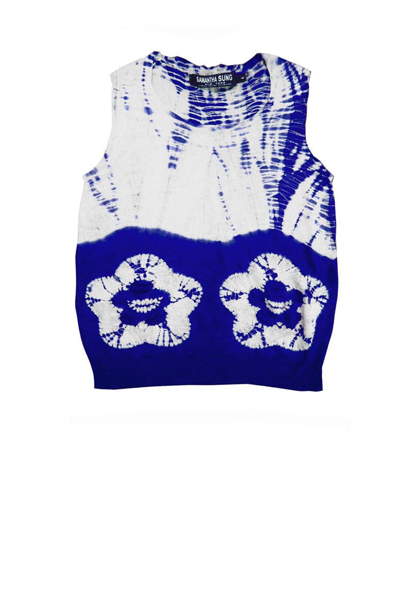 Short | Double Flower Shibori Shibori | Cobalt Blue | Front-1 | Cardigan by Samantha Sung