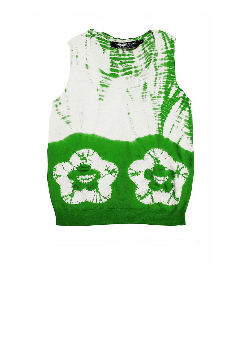 Short | Double Flower Shibori Shibori | Grass Green | Front-1 | Cardigan by Samantha Sung