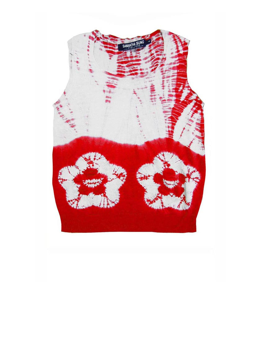 Short | Double Flower Shibori Border | Indian Red | Front-1 | Cardigan by Samantha Sung