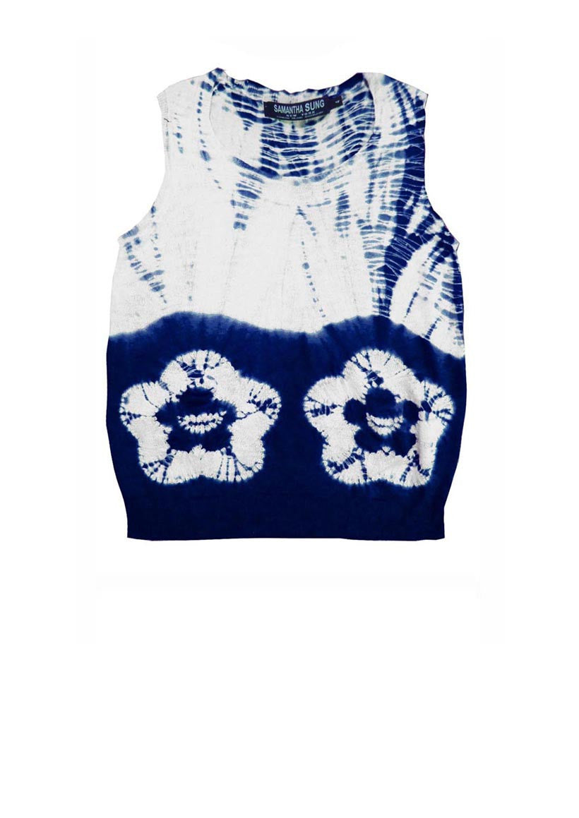 Short | Double Flower Shibori Shibori | Indigo | Front-1 | Cardigan by Samantha Sung