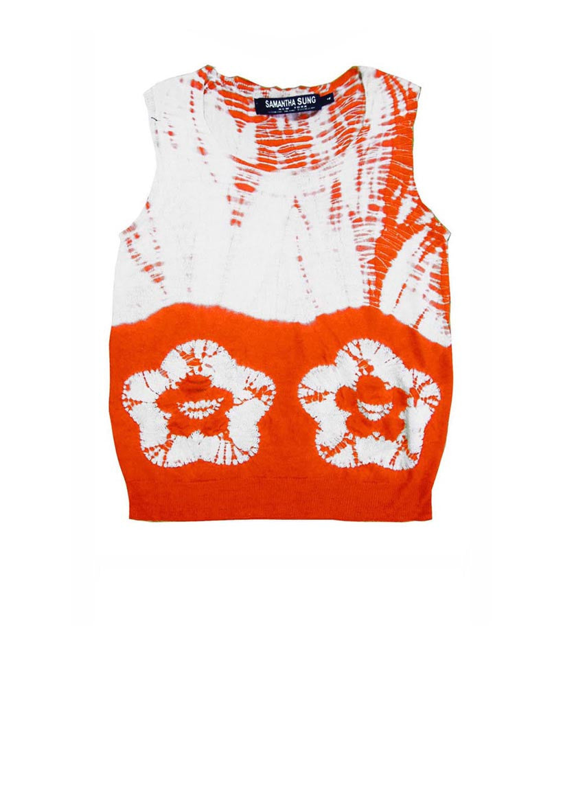 Short | Double Flower Shibori Shibori | Orange | Front-1 | Cardigan by Samantha Sung