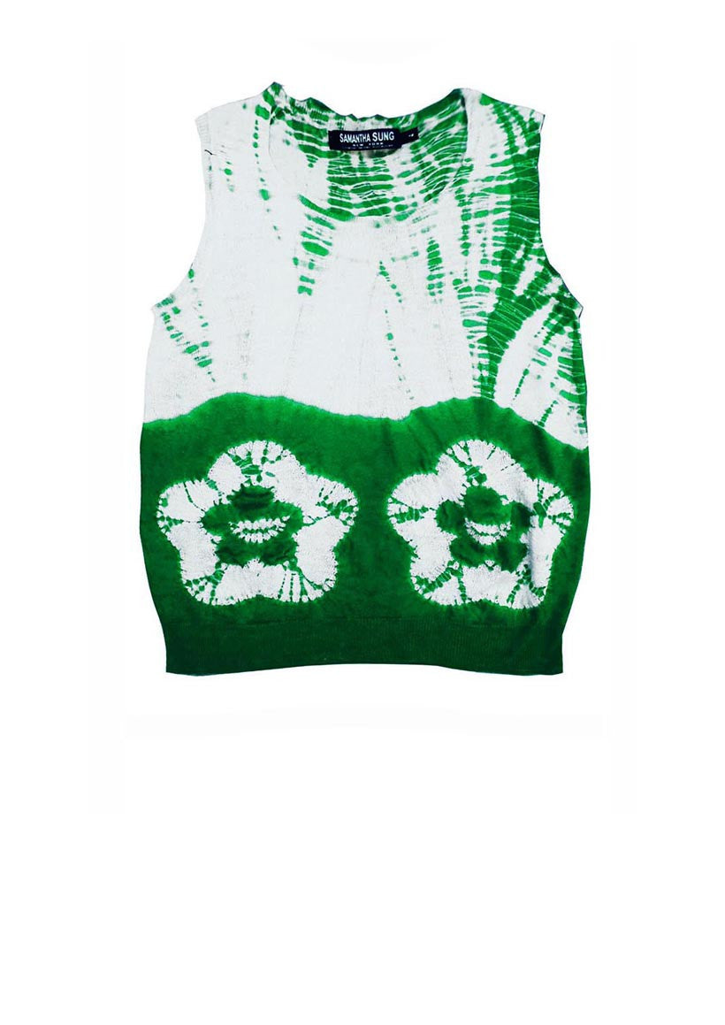 Short | Double Flower Shibori Shibori | Pine Green | Front-1 | Cardigan by Samantha Sung