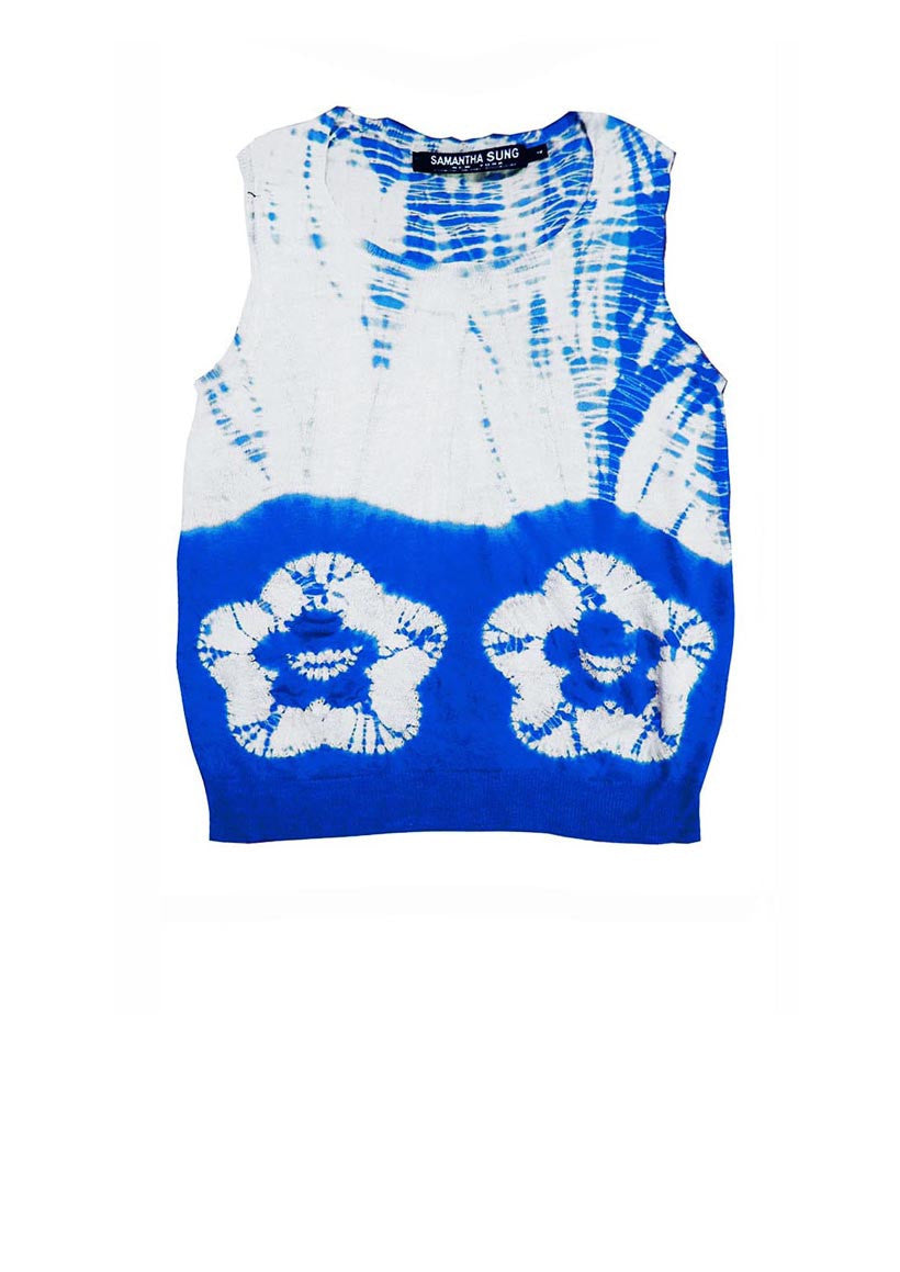 Short | Double Flower Shibori Shibori | Sea Blue | Front-1 | Cardigan by Samantha Sung