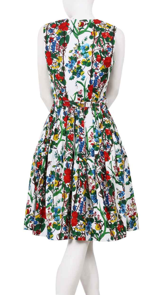 Sleeveless | Queen Mary | White Indian Red | Back | Dress By Samantha Sung