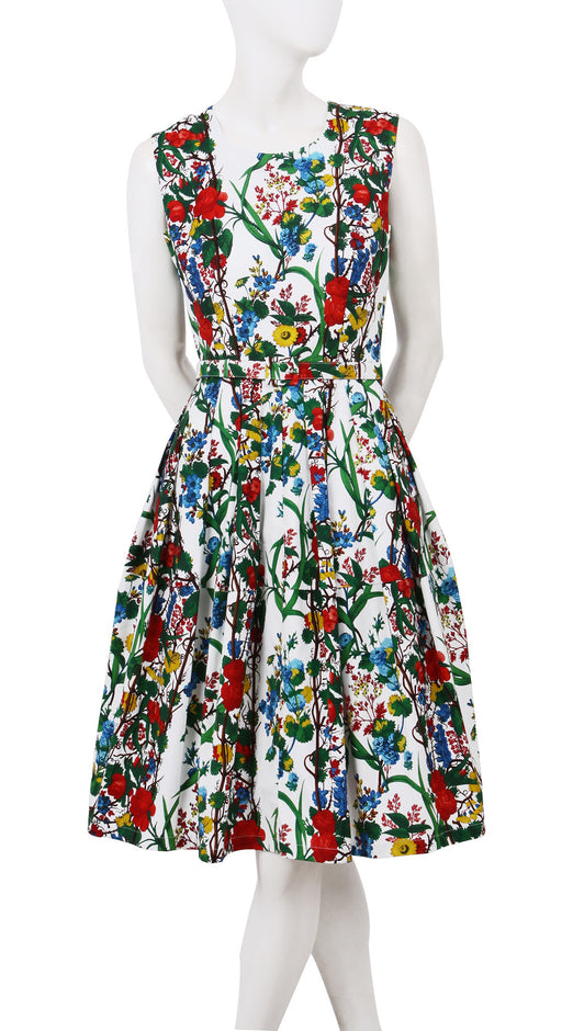 Sleeveless | Queen Mary | White Indian Red | Front | Dress By Samantha Sung