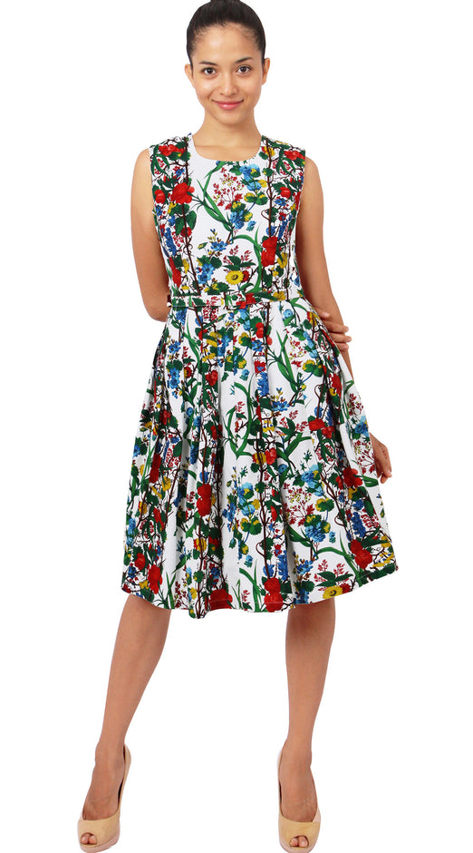 Sleeveless | Queen Mary | White Indian Red | Front | Dress By Samantha Sung