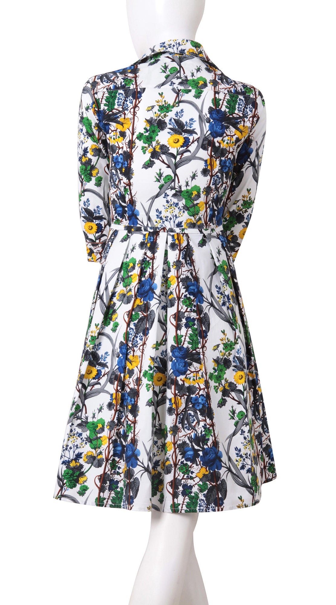 3/4 Sleeve | Queen Mary | White Indigo | Back | Shirt Dress By Samantha Sung