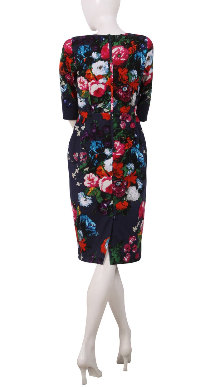 3/4 Sleeve | Rembrandt | Midnight Blue Rose | Back | Dress By Samantha Sung