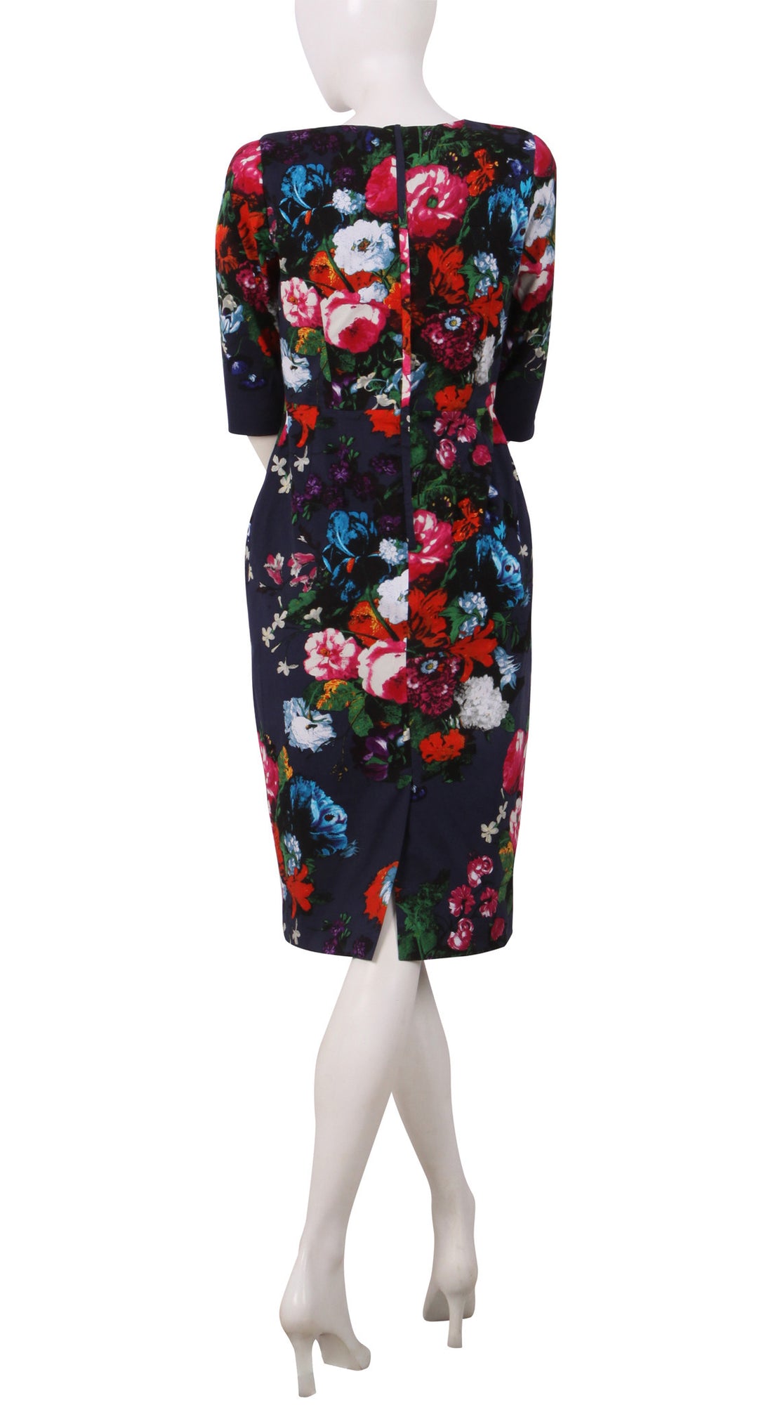 3/4 Sleeve | Rembrandt | Midnight Blue Rose | Back | Dress By Samantha Sung