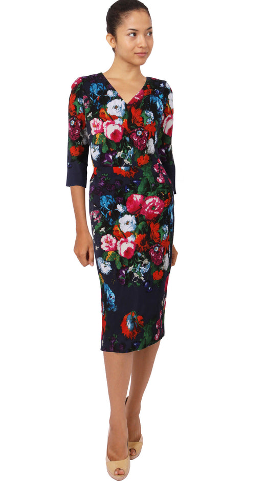 3/4 Sleeve | Rembrandt | Midnight Blue Rose | Style | Dress By Samantha Sung