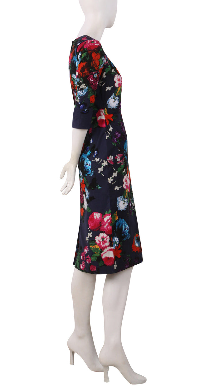 3/4 Sleeve | Rembrandt | Midnight Blue Rose | Right | Dress By Samantha Sung