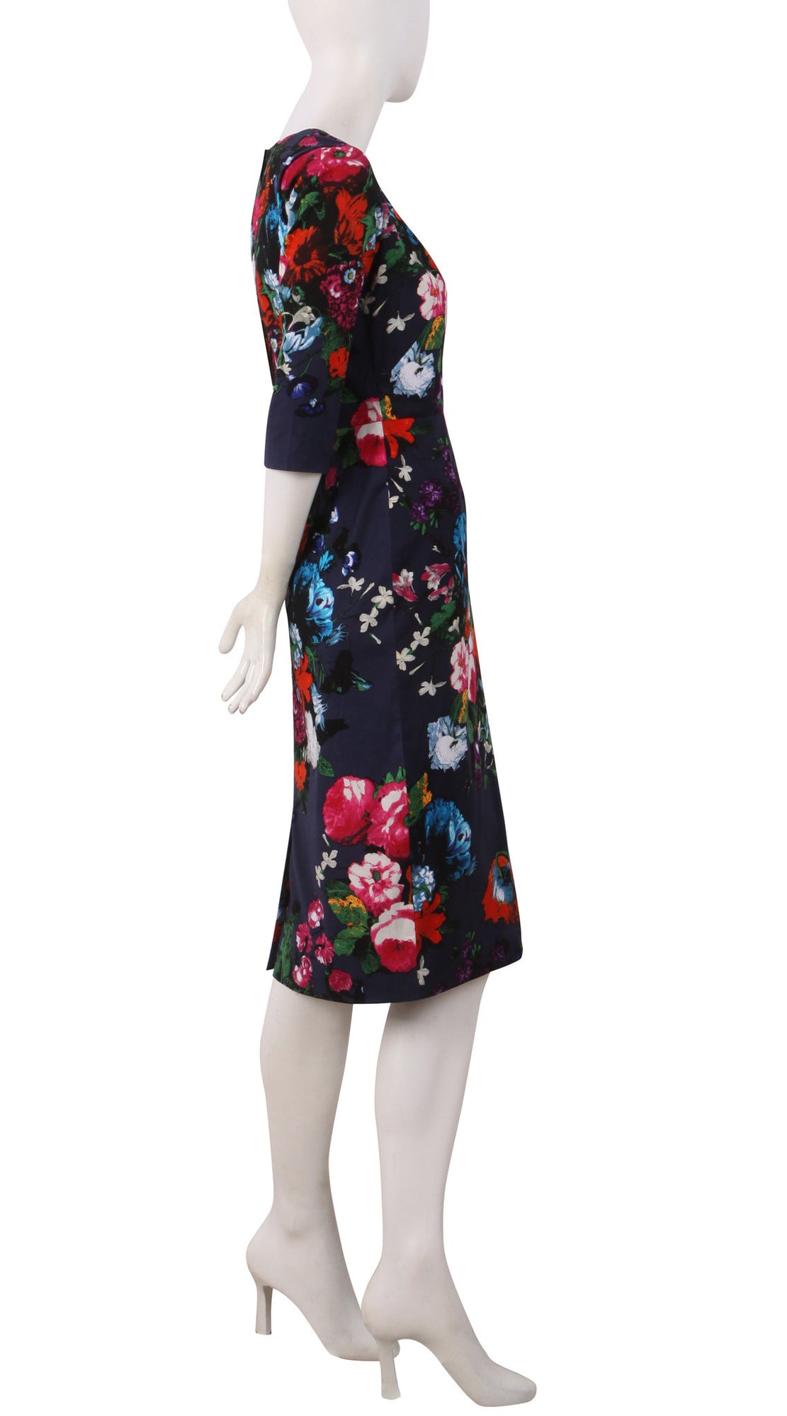3/4 Sleeve | Rembrandt | Midnight Blue Rose | Right | Dress By Samantha Sung